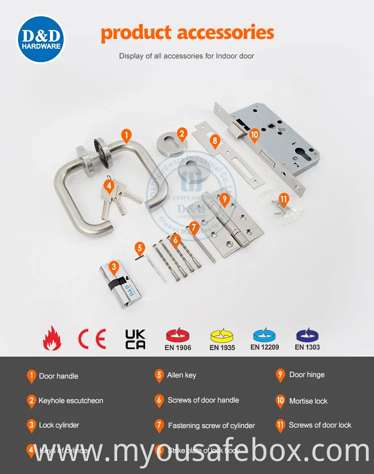 CE Security Euro Fire Rated Stainless Steel Safe Mortise Handle Metal Sash SUS Commercial Wooden Cylinder Magnetic Key Zinc Sliding Inner Guangdong Door Lock